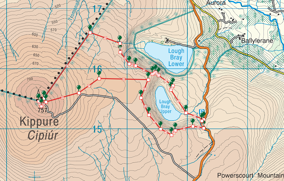 Map of Lough Brays Kippure Route 9km