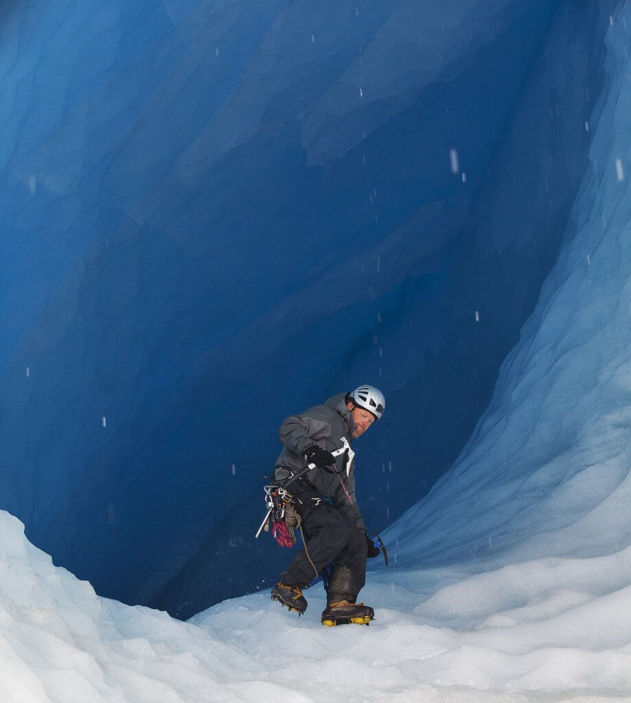 Geo escaping from cave, Greenland