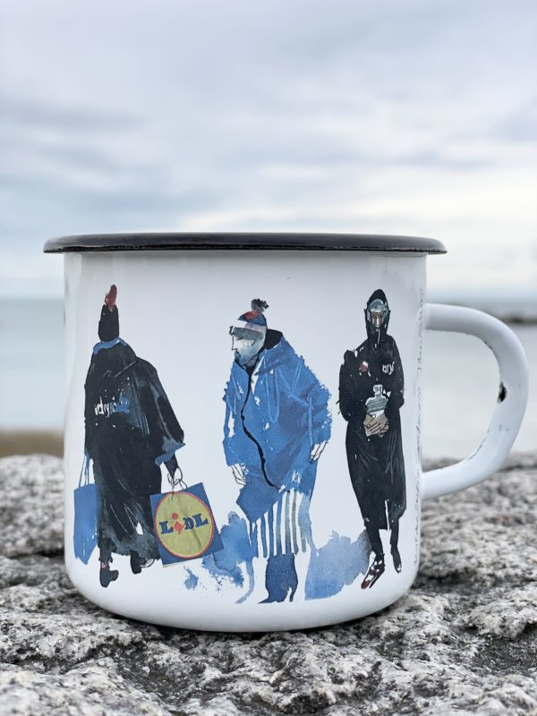 Enamel cup for sea swimmers designed by John Short